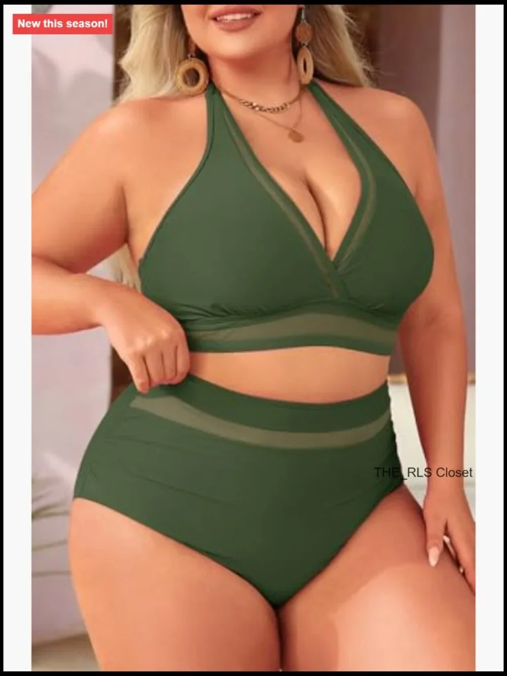 Plus Size Bikini High Waisted Tummy Control Two Piece Mesh Swimwear Bathing Suit